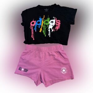 Converse Black and Pink Kids Shirt and Shorts Set (converse & adidas)